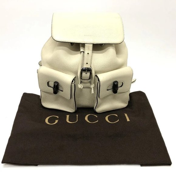 Auth GUCCI 370833 Bamboo Backpack Leather WhiteBased/SilverHardware - Picture 1 of 16